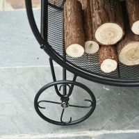 Outsunny® Kaminholzwagen mit Feuerkorb Feuerschale Brennholzregal mit 2 Rädern Metall(m-11)