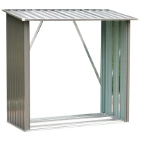 Outsunny®  Kaminholzregal Außen Holzunterstand Kaminholz Stapelhilfe 1,13 m³ Stahl Grau(m-3)