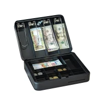 HOMCOM Geldkassette mit Geldfach Münzfach Sicherheitsverschluss Geldzählkassette Stahl PP Schwarz  30 x 24 x 9 cm(m-1)