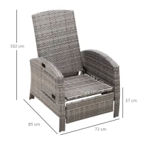 Outsunny® Rattanstuhl Liegestuhl Klapptisch Verstellbare Rückenlehne Fußstütze Metall(m-3)