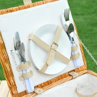 Outsunny® 11tlg. Picknickkorb Picknick Set Picknickkoffer Camping Korb mit Geschirr(m-4)