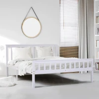 HOMCOM® Bett Holzbett Bettgestell 140 cm Doppelbett Kiefer massiv inkl. Lattenrost mit Stauraum Weiß 218 x 143 x 82 cm(m-1)