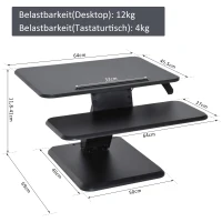 Vinsetto® Monitorständer Sitz-Steh-Schreibtisch Höhenverstellbar Schwarz L64 x B69 x H(11,8-41) cm(m-2)