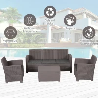 Outsunny® Vierteiliges Gartenmöbel Set Sitzgruppe Sofa Sitzkissen Couchtisch mit Stauraum(m-5)