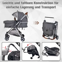 HOMCOM® Kinderwagen 2-in-1 Faltbar Alulegierung Grau(m-8)