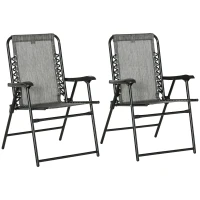 Outsunny 2 Pieces Foldable Chair Set, Outdoor Portable Loungers for Camping Pool Beach Deck, Lawn Chairs with Armrest Steel Frame, Grey(m-11)