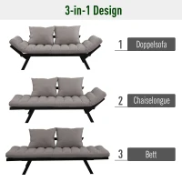 HOMCOM®  Zweisitzer Schlafsofa | Chaiselongue | Metall, Leinen | Hellgrau | 155 x 65 x 57 cm(m-4)