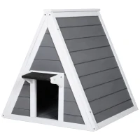 PawHut® Katzenhaus Dreieck Holzhaus für Katzen Katzenhöhle 2 Türe Massivholz Grau(m-3)