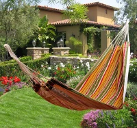 Outsunny® Mehrpersonen Hängematte 200x100cm Familien 1kg Gelb-grün-rot(m-2)