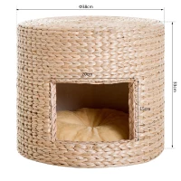 PawHut® Katzenhöhle Katzen Korb mit Kissen Stroh Natur(m-2)