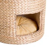 PawHut® Katzenhöhle Katzen Korb mit Kissen Stroh Natur(m-7)