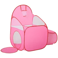 HOMCOM® Kinderspielhaus Spielzelt mit Ballkorb Ballteich Tunnel Pop up Polyester Rosa 123 x 73,5 x 112 cm(m-5)