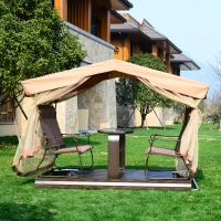 Outsunny Alu Hollywoodschaukel Gartenschaukel Pavillon Garten Schaukel 4 Person Tisch Braun(m-3)