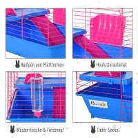 PawHut® Kleintierkäfig Tierkäfig Nagerkäfig Starter-Set mit allem Zubehör Stahl+PP Blau(m-5)