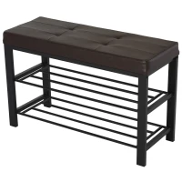 HOMCOM® Schuhbank Schuhregal 2 Schuhablagen Sitzbank Metall Braun 6–8 Paar Schuhe(m-4)