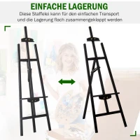 HOMCOM® Staffelei Atelierstaffelei 90° einstellbar Buche Schwarz(m-4)