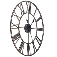 HOMCOM® Wanduhr mit Römischer Ziffern Lautlos Quarzuhr Ohne Ticken Metall Bronze ∅58,5 x 3,5 cm(m-7)