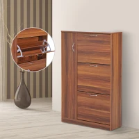 HOMCOM Schuhschrank Schuhkipper Schuhregal 3 Klappen 18 Paar Walnuss(m-1)