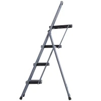 HOMCOM® Stufenleiter Trittleiter Klapptreppe mit Tablett Antirutsch Metall Grau 53 x 67 x 126 cm(m-4)