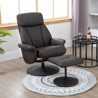 HOMCOM® Relaxsessel mit Beinablage | Fernsehsessel | Stahl, PU, PVC, Holz, Schaumstoff | Braun | 78 x 76 x 106 cm / 78 x 108 x 94 cm(m-1)