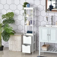 kleankin® Badezimmerregal Badeschrank Küchenschrank mit 1 Schränke 3 offene Regale MDF(m-2)