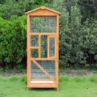 PawHut Wooden Bird Cage Budgie Cage for Canary Parakeet Aviary with Removable Tray,Asphalt Roof for Outdoor Indoor(m-8)