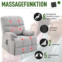 HOMCOM® Massagesessel mit Wärmefunktion Relaxsessel Fernbedienung USB Kurzplüsch Grau(m-5)
