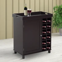 HOMCOM Weinschrank Küchenschrank 12 Flaschen mit Tablett Kaffeebraun(m-1)