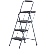 HOMCOM® Stufenleiter Trittleiter Klapptreppe mit Tablett Antirutsch Metall Grau 53 x 67 x 126 cm(m-5)