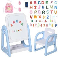 HOMCOM® Kindertafel mit Kinderstuhl Schreibtafel magnetisch Spieltafel 3-6 Jahre Blau(m-1)