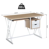 HOMCOM® Computertisch PC-Tisch Arbeitstisch mit Tastaturauszug Schublade Eiche+Weiß 110 x 55 x 76 cm(m-2)