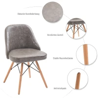 HOMCOM® 2er-Set Polsterstuhl PU + Metall + Buchenholz Grau 49 x 47,5 x 76 cm(m-5)