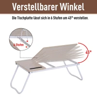 Vinsetto® Laptoptisch Betttisch Serviertablett Frühstückstisch verstellbar Spanplatte + Metall Natur + Weiß 64 x 36 x 27 cm(m-4)