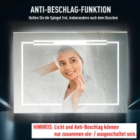 kleankin® LED-Spiegel Nebelfreier Wandspiegel Badspiegel Touch-Schalter Alu 70 x 50 cm(m-5)