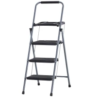 HOMCOM® Stufenleiter Trittleiter Klapptreppe mit Tablett Antirutsch Metall Grau 53 x 67 x 126 cm(m-3)