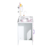 HOMCOM® Kinderküche Spielküche mit Zubehör Hocker Holz Rosa(m-6)