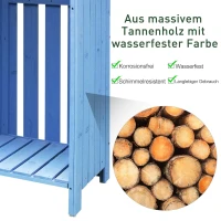 Outsunny® Gartenhaus 2-in-1 Gerätehaus mit Brennholzlagerraum Geräteschuppen Holz Blau(m-6)