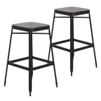 HOMCOM® 2er-Set Barhocker Bistrostuhl Küchenhocker Metallhocker mit Antirutschpads stapelbar Schwarz 44,5x44,5x75cm(m-3)