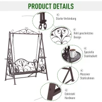 Outsunny® Hollywoodschaukel für 2 Personen Gartenschaukel mit Ablagen Stahl Braun(m-4)