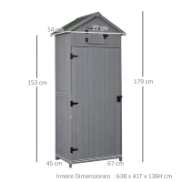 Outsunny® Gartenhaus Gerätehaus Geräteschuppen mit Fachböden Asphaltdach Fenster Holz Grau 77 x 54,2 x 179 cm(m-3)