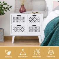 HOMCOM® Nachttisch mit 4 Schubladen Erhöhter Nachtschrank Beistelltisch Massivholz Weiß(m-5)