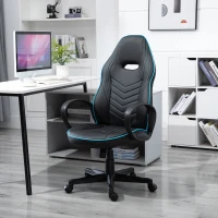 Vinsetto Bürostuhl Gaming Stuhl Drehstuhl Wippfunktion Höhenverstellbar Kunstleder Schwarz+Blau 62 x 69 x 112–121 cm(m-2)