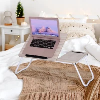 Vinsetto® Laptoptisch Betttisch Serviertablett Frühstückstisch verstellbar Spanplatte + Metall Natur + Weiß 64 x 36 x 27 cm(m-1)