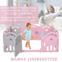 HOMCOM® Schutzgitter Laufgitter Absperrgitter 12 Elemente Korb 3 Zahnräder HDPE Rosa 162 x 122 x 63 cm(m-4)