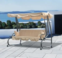 Outsunny Hollywoodschaukel Gartenschaukel mit Sonnendach Liegefunktion Beige(m-1)