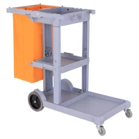 HOMCOM® Putzwagen Systemwagen 3 Ablagen mit Abfallsack Grau(m-1)