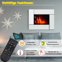 HOMCOM® Wandkamin | Elektrokamin | Inkl. Fernbedienung | 900 / 1800 W | 66 x 52 x 10,7cm | Silber(m-2)