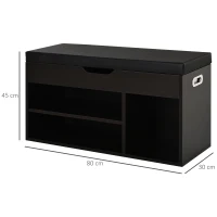 HOMCOM Schuhbank, Sitzbank, Sitztruhe, Eingangsbereich, Diele, PU, Schwarznussbaum, 80 × 30 × 45 cm(m-3)