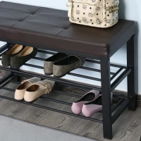 HOMCOM® Schuhbank Schuhregal 2 Schuhablagen Sitzbank Metall Braun 6–8 Paar Schuhe(m-6)