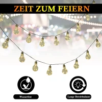 Outsunny® LED Lichterkette, Warm Leuchtung, 2er Set, 20 Birne, Wasserfest, 3,8 m pro Kette(m-6)